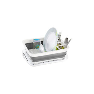 Dropper fold-away dish drainer with cutlery holder