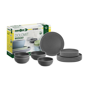 Dolomit grijs 12-delig melamine servies - midday