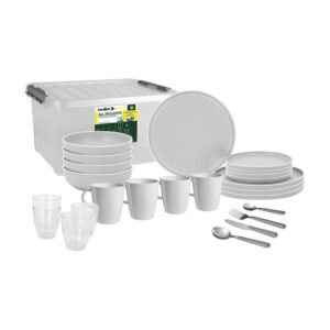 Dolomit white 36-piece melamine dinnerware set – all inclusive