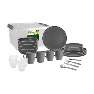 Dolomit grey 36-piece melamine dinnerware set – all inclusive