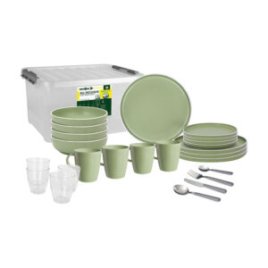 Dolomit green 16-piece melamine dinnerware set - lunch box