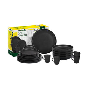 Odette 16-piece melamine dinnerware set double black - lunchbox